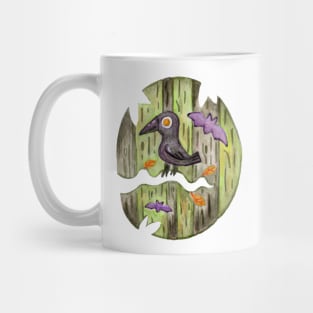 Whimiscal Raven in a Spooky Forest in Watercolor Mug